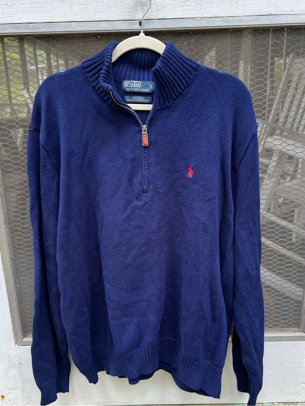 Ralph Lauren Navy Half-Zip Sweater with Red Polo Logo